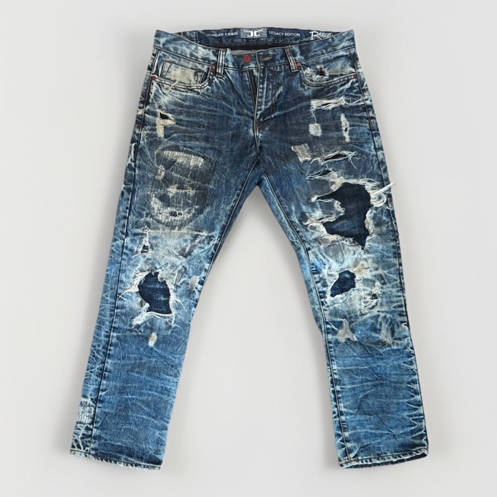Jordan Craig Legacy Edition Jeans Men 34x30 Blue Raphael Patchwork Distressing